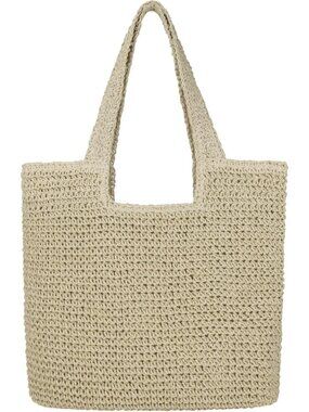 Women's Beige Large Straw Beach Bag Handmade Woven Shoulder Bags for Summer